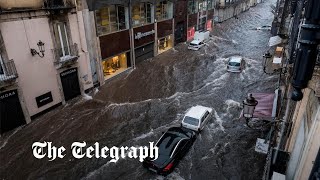 ‘It’s chaos’ restaurant owner films floods tearing through Sicily [upl. by Tracee]