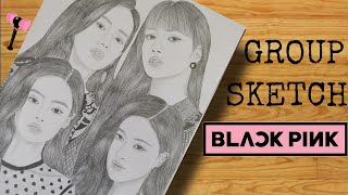 BLACKPINK group sketch  drawing BLACKPINK all members  Lisa  Jennie  Rosé  Jisoo  Kpop [upl. by Batty]