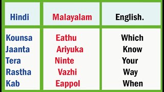 100 useful words In Hindi Malayalam and English Hindi Malayalam DictionaryPart 3 [upl. by Lyrem]