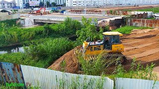 Amazing Expert Bulldozer Shantui DH17c2 Sandfill up on small size in Flooded areas with Dump Truck [upl. by Wise]