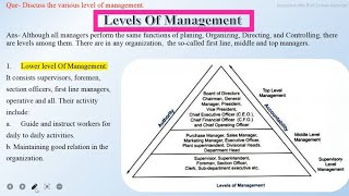 Levels Of Management Top Level Middle Level and Lower Level Management  Function of management [upl. by Sotsirhc]