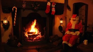 Crackling Fireplace Scene with Santa Sleeping to Relaxing Christmas Music Instrumental Jazz [upl. by Joktan]