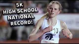 High School Sophomore Elizabeth Leachman Breaks High School 5k NATIONAL RECORD At Texas Relays 2024 [upl. by Trik]