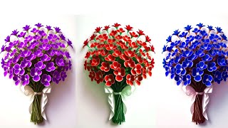 Artificial flower bouquet making with paper  DIY home decor  paper craft ideas [upl. by Arhas]