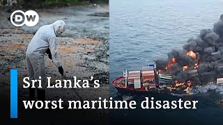 Sinking chemicals cargo ship turns into environmental disaster for Sri Lanka  DW News [upl. by Nwad]