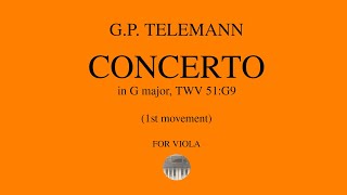 GP TELEMANN Viola Concerto in G major  1st movement  orchestral accompaniment [upl. by Anij]