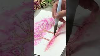 Pintando árvores rosas com lápis de cor aquarelável FaberCastell short art [upl. by Alcina981]