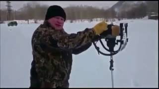 🤪 FAIL  How NOT to drill a hole in ice FUNNY [upl. by Aneroc]