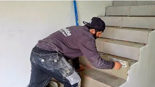 Merdiven Fayans Döşemesi Nasıl Yapılır  Adan Zye Merdiven Fayans Döşemesi  Stair tile flooring [upl. by Eejan]