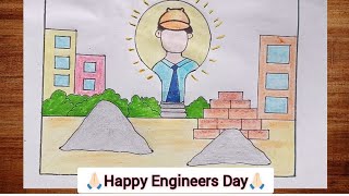 Engineers day scenery drawing  world engineers day drawing  Engineers day simple drawing [upl. by Nelrah618]