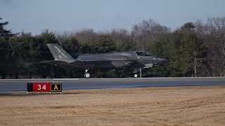 RAF 617 Squadron F35B Lightning IIs Depart  Pease ANGB PSM [upl. by Venterea185]