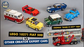 LEGO 10271 Fiat 500 vs other Creator Expert cars  bonus Car Transporter test [upl. by Azilef]