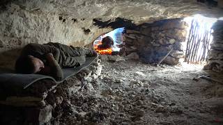 I MADE a CAVE by CARVING the ROCK with FIRE using PRIMITIVE METHODS  DIY Project Winter camping [upl. by Nauqes]