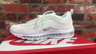 Nike Air Max 97 Triple White Unboxing Detail Review 921826 101 [upl. by Izogn]