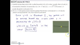 2024 AP Calculus BC Free Response Question 2  Parametric [upl. by Leind179]