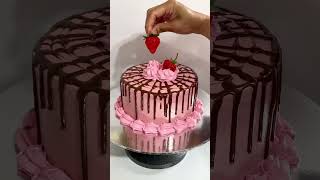 Delicious chocolate dripping Cake with strawberry 🍓 topping viral ytshort shortsfeed [upl. by Ahsinnod]