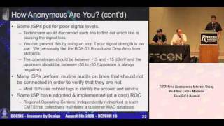 DEFCON 16 Free Anonymous Internet Using Modified Cable Modems [upl. by Teplica]