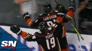 Ducks Leo Carlsson Beats Jake Oettinger Top Shelf to Score Electric First NHL Goal [upl. by Tristas]