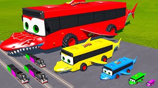 Big amp Small Long Bus Shark Lightning McQueen vs Batman The Trains  BeamNGDrive [upl. by Aneela]