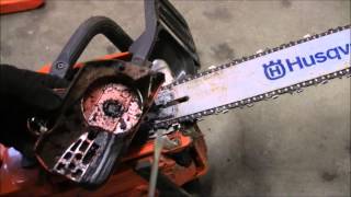 How to change the Husqvarna 450 chainsaw chain [upl. by Jeffie]