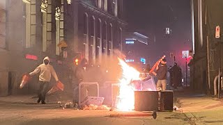 Rioters set fires smash windows in Montreal curfew protest [upl. by Nesmat]