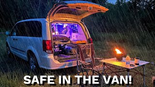 Solo Car Camping in Heavy Rain and Hail  Van Life Movie [upl. by Lasyrc326]