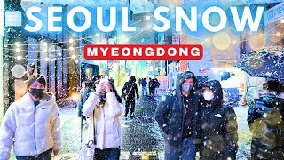 Seoul WINTER SNOW in Myeongdong ❄️ Myeongdong Christmas New Years 2025 [upl. by Avihs]