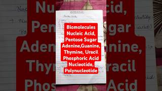 Biomolecules Nucleic Acids Pentose Sugar Adenine Guanine Cytosine Thymine Uracil shortnote [upl. by Neral]