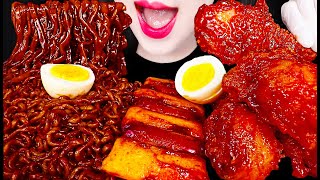 ASMR Black Bean Noodles Fried Chicken Egg 짜파게티 양념 치킨 닭다리 먹방 EATING SOUNDS [upl. by Kala]