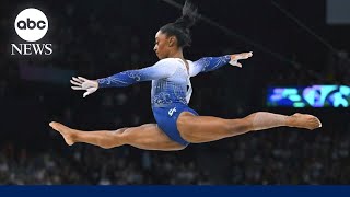 Simone Biles wins silver Jordan Chiles bronze in Olympic gymnastics floor finals [upl. by Yenolem]