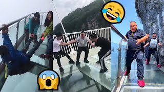 😱Scariest Cliffside Glass Walkway😂People dare to walk but ended with funny reactions [upl. by Earle]