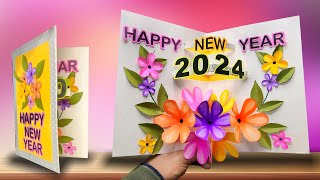 DIY Happy New year card 2024  How to make new year greeting card  DIY New year card making [upl. by Venable]