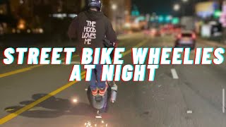 Street Bike Wheelies At Night 2024 Kawasaki Zx6r bikelife motorcycle wheelie [upl. by Aninaig755]