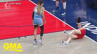 Fallout after Caitlin Clark fouled by Chennedy Carter in WNBA game [upl. by Tonry435]