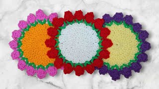 How to Crochet Flower Coaster  Easy Tutorial Crochet Coaster [upl. by Jenna]