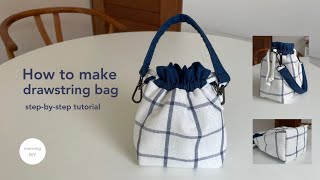 DIY drawstring bag  How to make mini bucket bag [upl. by Odnumyar]