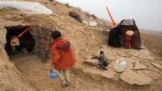 Building a fireplace in the cave before the snow storm by the grandmother and two orphans [upl. by Thirion236]