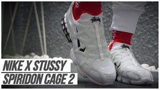 Nike x Stussy Air Kukini Spiridon Cage 2 quotWHITEBLACKHABANERO REDquot  On Feet amp Close Up [upl. by Babcock]