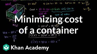 Optimization cost of materials  Applications of derivatives  AP Calculus AB  Khan Academy [upl. by Jobie]