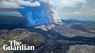 Iceland volcano erupts for fifth time shooting lava 50m into air [upl. by Smallman]