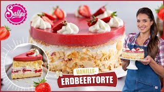 Erdbeertorte mit Vanille und Mandelbiskuit  Sallys Welt [upl. by Caputo]