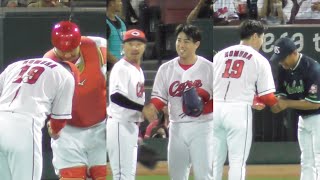 野村祐輔の引退試合投球ハイライト！村上を三振、ヤクルト田口選手から花束、チームメイトと握手！2024年10月5日 [upl. by Wyon234]