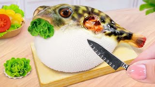 Yummy Grilled Puffer Fish With Salad Japanese Style 🐡 Miniature Seafood By Bite Cooks 🐡 [upl. by Notnilk246]