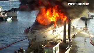 VIDEO NOW Boat fire at Popes Island Marina [upl. by Proudlove44]