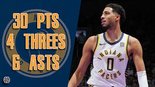 Tyrese Haliburton 30 pts 4 threes 6 asts vs Raptors 2425 season [upl. by Garbers]