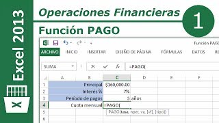 Función PAGO  Excel 2013 Operaciones Financieras 112 [upl. by Leede]