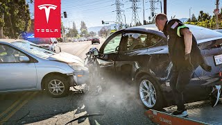 SelfDriving Tesla Crashes HeadOn [upl. by Enawyd410]