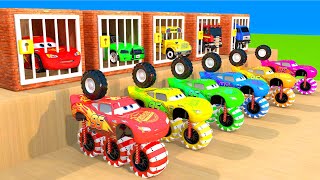 McQueen DACIA LAMBORGHINI FERRARI VOLVO BENTLEY POLICE CARS Transforming to GIANT BULLDOZER [upl. by Solracesoj]