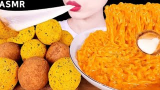 Mellawnie ASMR fried cheese carbo noodles Mukbang bites only [upl. by Lou]