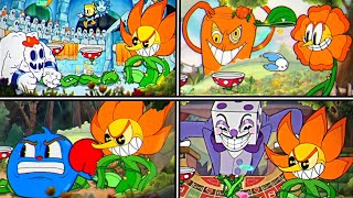 Cuphead  DLC  All Bosses With Cagney Carnation Coop Fights [upl. by Cathleen]